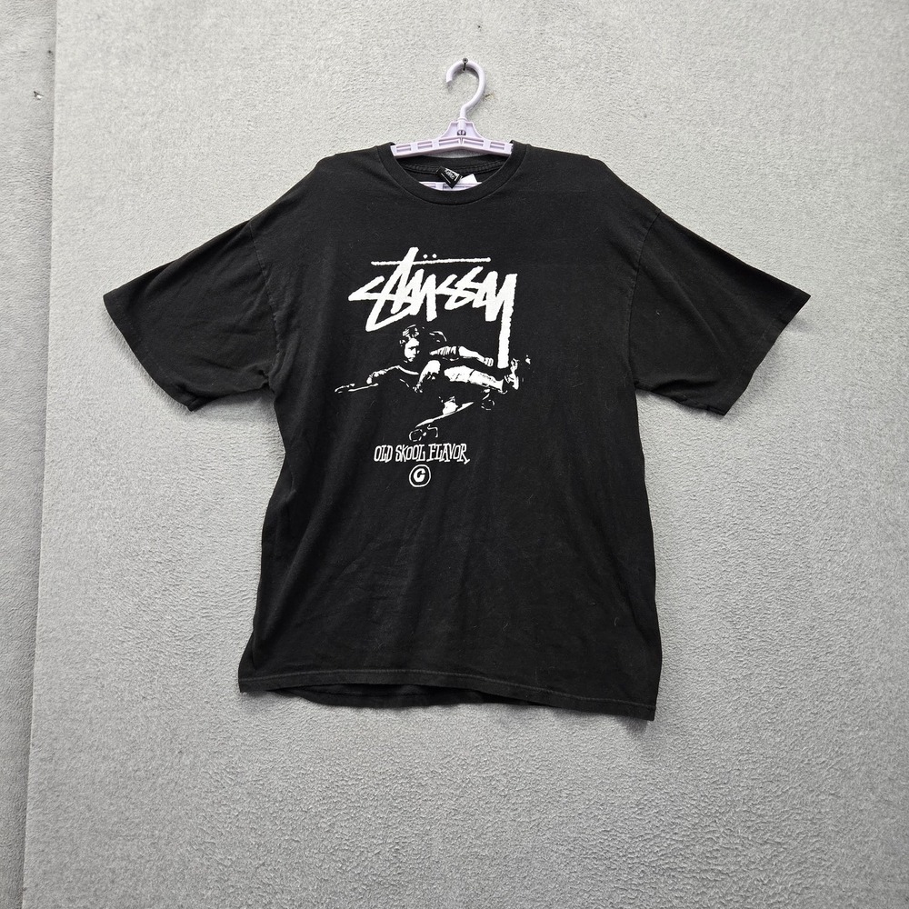 Stussy Men Shirt XL Black  Stock Skater Tee Old Skool Flavor Logo Graphic